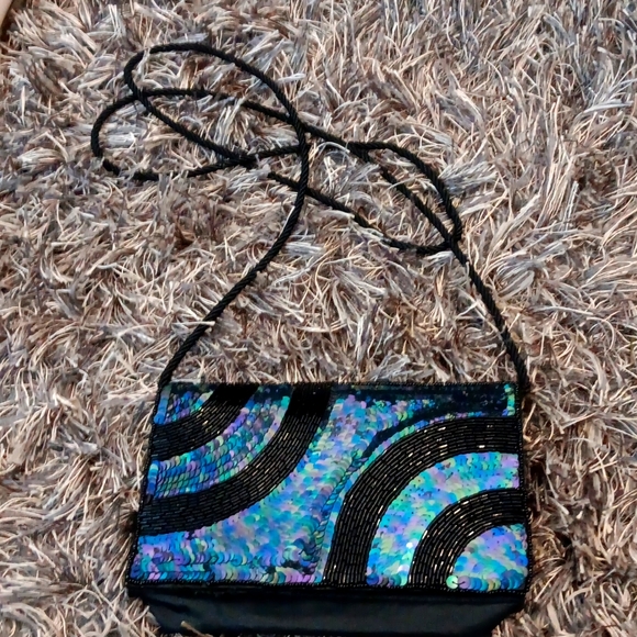 Formal black bead & sequin dress bag 3 pockets - Picture 1 of 5